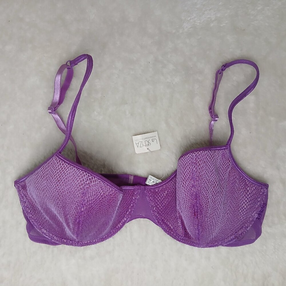NWT La Senza Underwire Patterned Fabric Bra Purple Size 38D